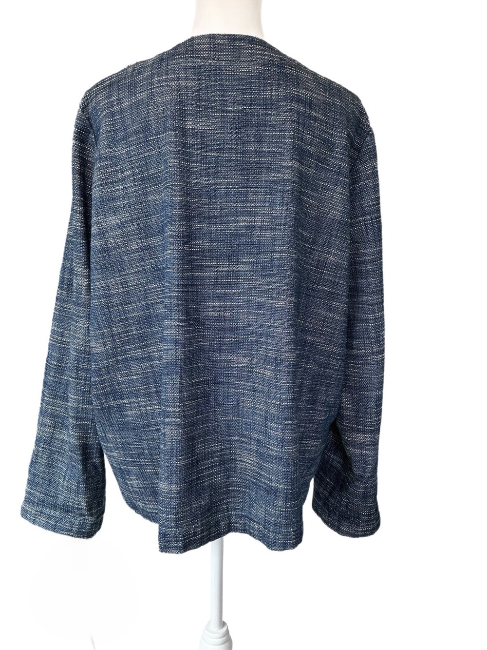 J. Jill Pure Jill Indigo Blue Button-Front Cotton Textured Jacket Blazer - Picture 6 of 9